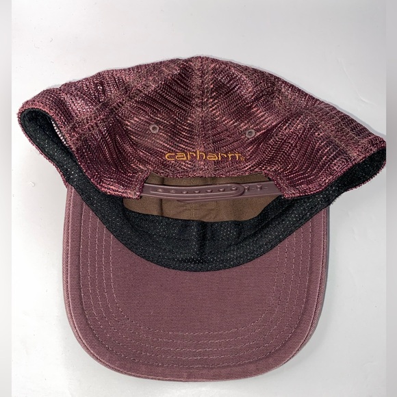 Carhartt Washed Canvas Trucker Hat Burgundy | Mesh Back Adjustable Cap - Picture 3 of 7